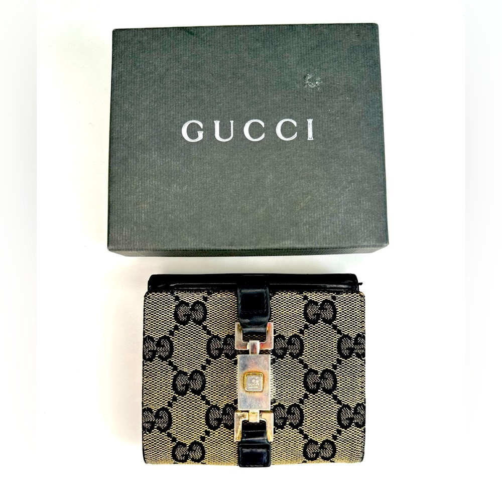 Authentic Gucci GG canvas pin-lock bifold wallet